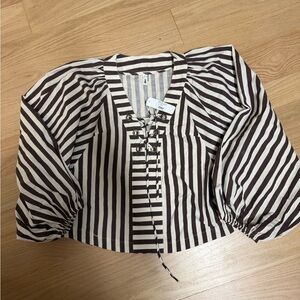 NWT glam brown and cream Striped Women's Top